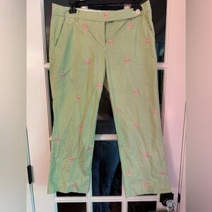 J Crew green gingham crop pants with pink flamingo size -8-